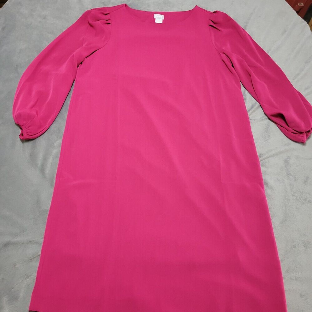 Chicos Dress Women 8 Barbiecore Pink Elastic Long Sleeve Lined Mini Boho Comfort